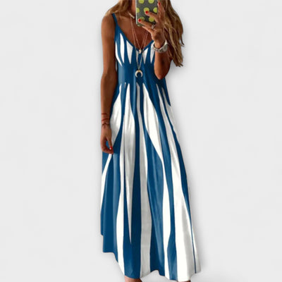 Paola – Vestido Maxí Sin Mangas a Rayas