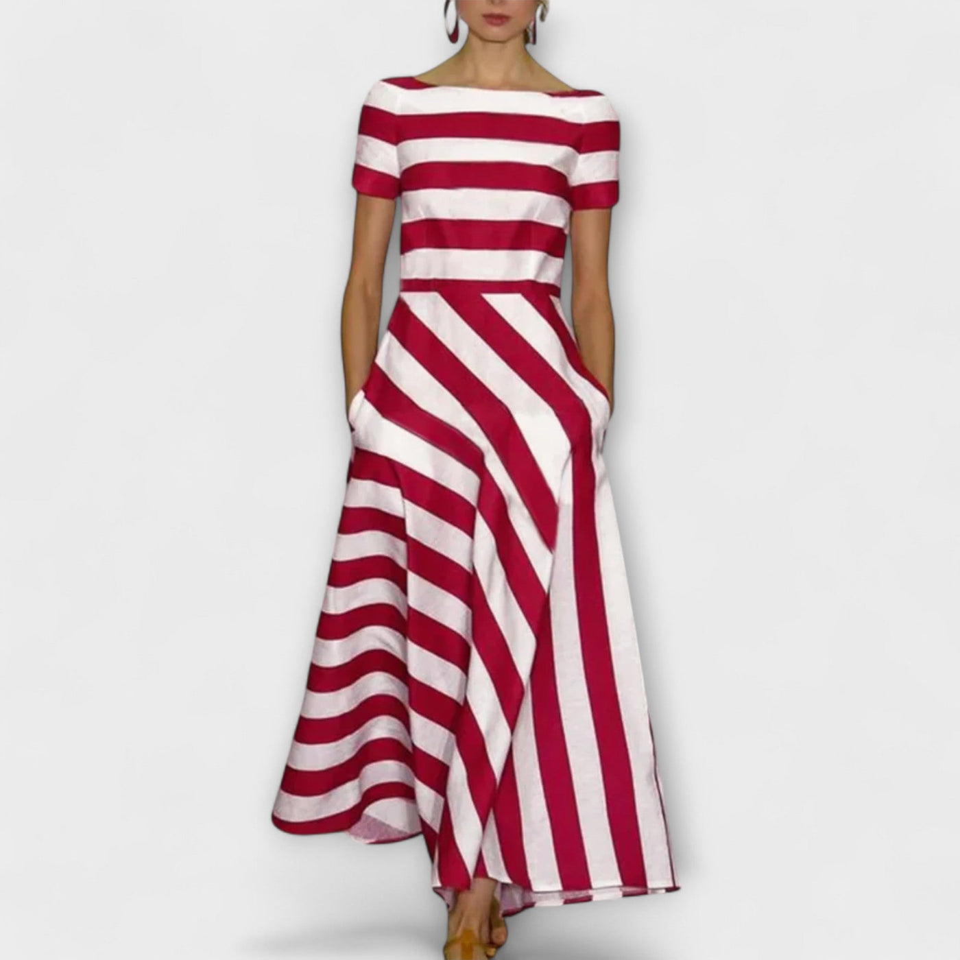 Ariela – Vestido Maxí de Línea A a Rayas