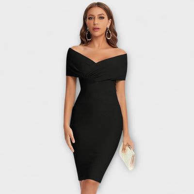 Clelia – Vestido Midi de Mujer con Hombros Descubiertos