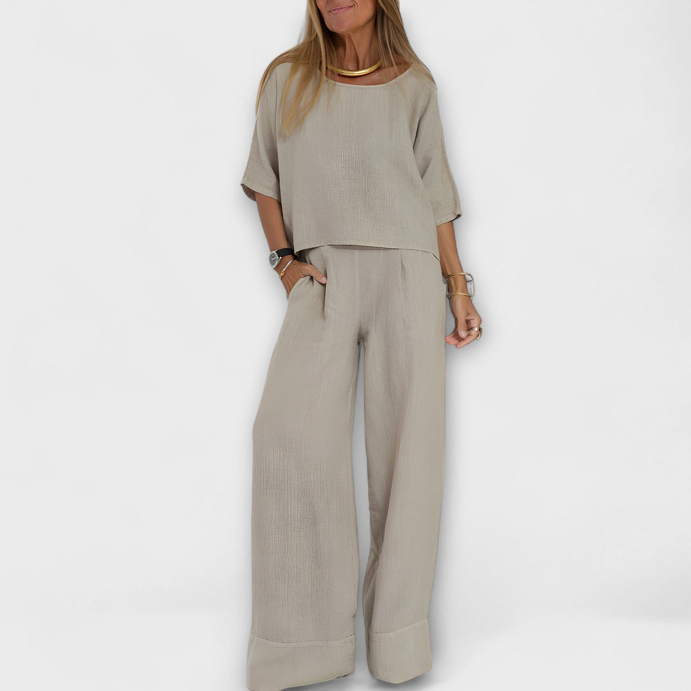 Alina – Conjunto de algodón y lino de dos piezas