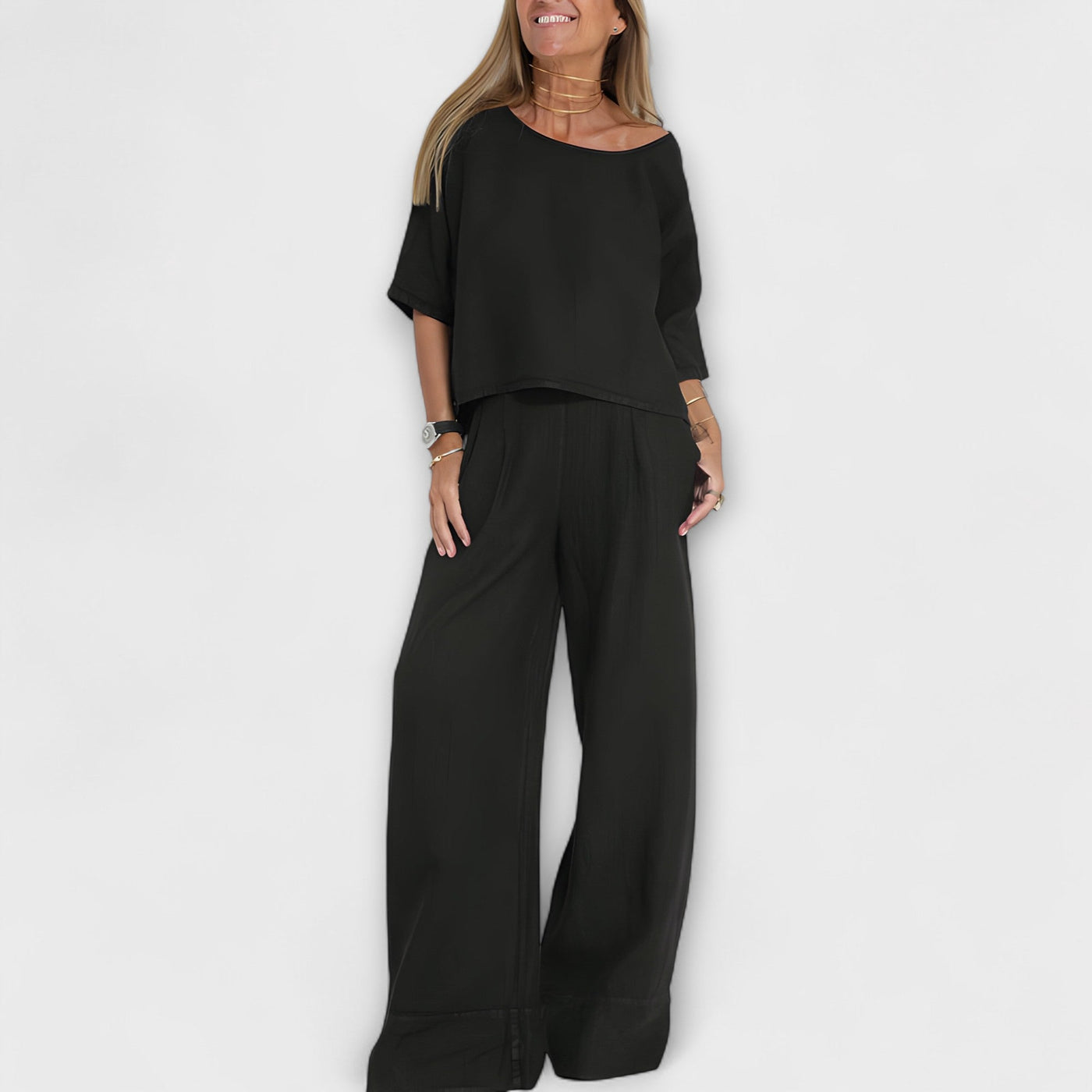 Alina – Conjunto de algodón y lino de dos piezas