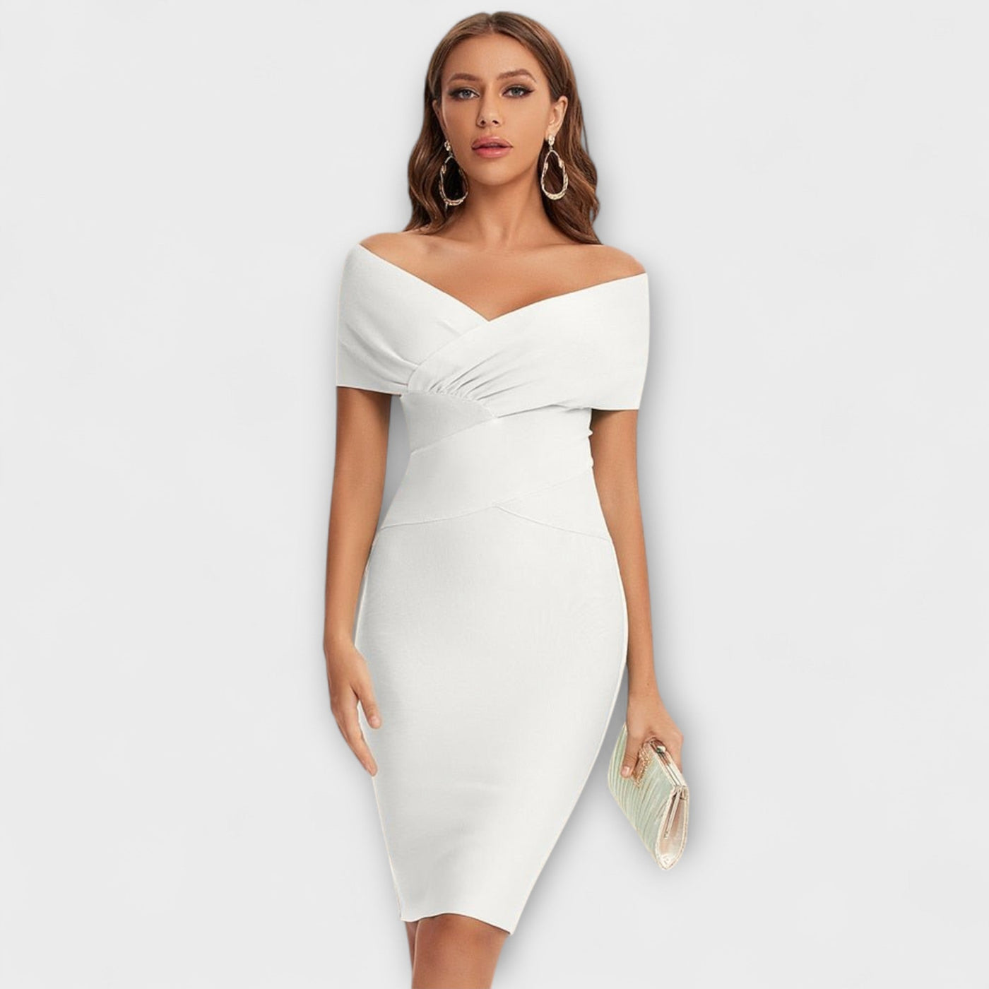 Clelia – Vestido Midi de Mujer con Hombros Descubiertos